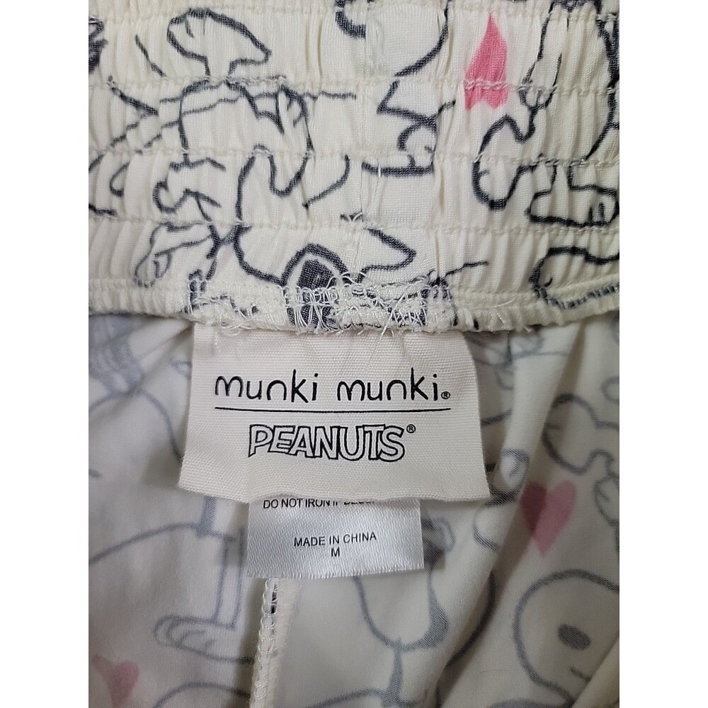 Munki Munki PEANUTS Pajama Pants Size M Hi Waist Wide Leg White Hearts Stretch E - Picture 4 of 5